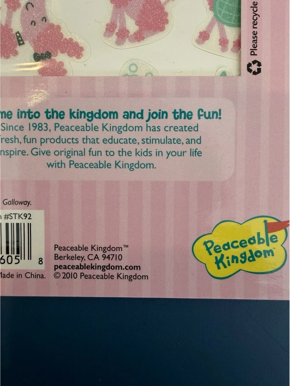 Rare Peaceable Kingdom Stickers Pink Poodle Sparkly Glitter New Sealed